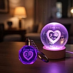 Toptan Renk Değiştiren I Love You Cam Küre Ve Kristal Anahtarlık