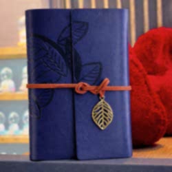 Toptan Lacivert Deri Yaprak Desenli Defter