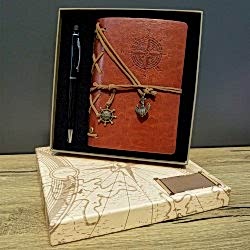 Toptan Pusula Baskılı Deri Defter Kalem Seti