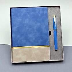 Toptan Gold Şeritli Mavi Defter Ve Kalem Seti