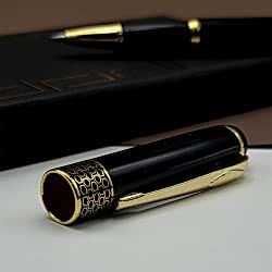 Toptan Gold İşlemeli Siyah Metal Roller Kalem