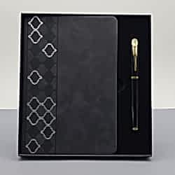 Toptan Desenli Siyah Deri Defter Kalem Set