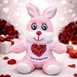 Toptan Pembe Renk Seni Seviyorum Tişörtlü Peluş Tavşan