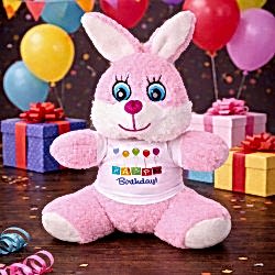 Toptan Happy Birthday Tişörtlü Peluş Tavşan