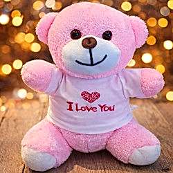 Toptan Pembe I Love You Tasarım Tişörtlü Ayıcık