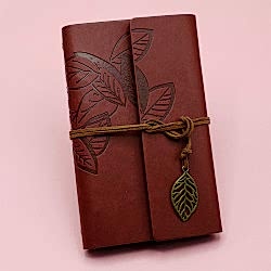 Toptan Kahverengi Siyah Yapraklı Deri Defter Ve Beyaz Jel Kalem Set